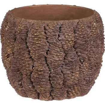 Obal na květináč Obal betonový - vzor šišek, vel. M, hnědo-zlatý