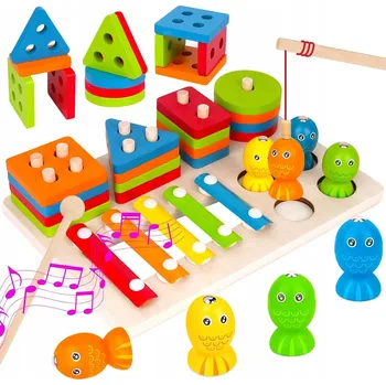Dřevěná hračka HRAČKA 3v1 TŘÍDĚNÍ TVARŮ - VZDĚLÁVACÍ A HUDEBNÍ HRA