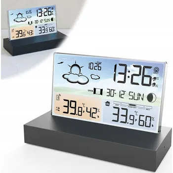 Hodiny BUDZIK ZEGAR ELEKTRONICZNY KOLOROWY LCD DISPLEJ TEPLOMĚR VLHKOMĚR VELKÝ