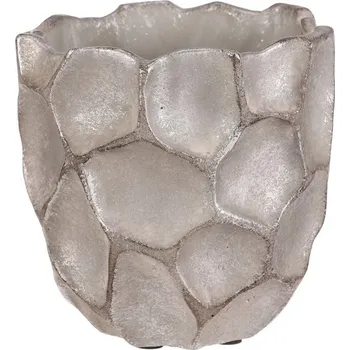 Obal na květináč Obal betonový - vzor buněk, vel. S, stříbrno-šedý