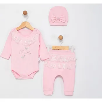 Kojenecká souprava 3dílná dětská souprava Butterfly – body, tepláčky a čepička 68/74 (6-9 m)