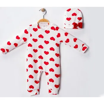 Kojenecká souprava 2dílná dětská souprava – overal + čepička se srdíčky 80/86 (12-18 m)