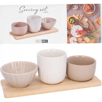 Sada na servírování pochutin: tác + 3 misky z kameniny, béžové