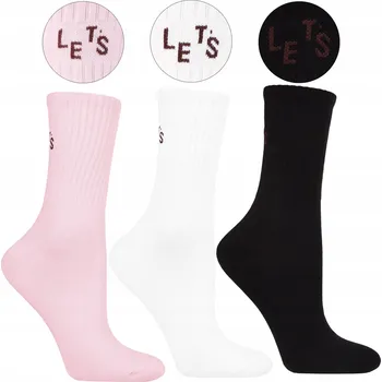 Dámské ponožky PONOŽKY DLOUHÉ DÁMSKÉ S NÁPISEM ŠIROKÝ LEM MORAJ 3 PÁRY 38-41