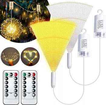 Venkovní osvětlení 2X SOLÁRNÍ LAMPA ZÁVĚSNÁ VODĚODOLNÁ IP65 OHŇOSTROJ 8 REŽIMŮ S ČASOVAČEM