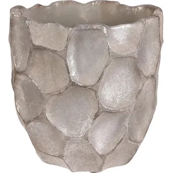 Obal na květináč Obal betonový - vzor buněk, vel. M, stříbrno-šedý