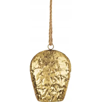 Vánoční dekorace Ozdobný zlatý zvonek na šňůře 20 cm kovová dekorace do domu vintage