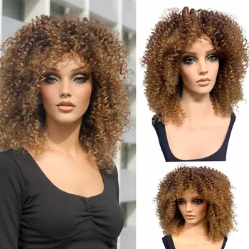 Paruka Syntetická paruka Afro Afroloky Hnědá/ Blond Ombre MW0309 #6/27 Pružinky