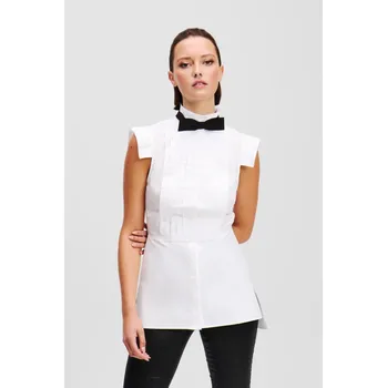 Dámská košile HALENKA KARL LAGERFELD SLEEVELESS BOW TIE BLOUSE BLACK TEXTURED LTHR