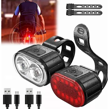 Cyklosvítilna VODĚODOLNÁ SVĚTLA NA KOLO USB PŘEDNÍ + ZADNÍ SADA