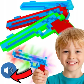 PISTOLE MINECRAFT NA BATERIE PIXEL SVÍTÍCÍ + ZVUKY ZBRAŇ ZE HRY MINECRAFT