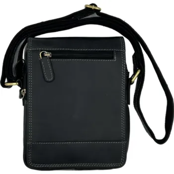 Kožená pánská taška přes rameno malá černá s klopnou a vodorovným zipem 808-2