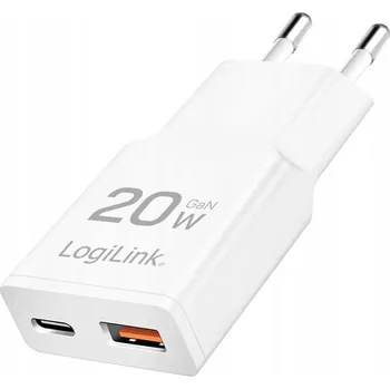 Síťová nabíječka GaN 20W USB-C PD USB QC LogiLink bílá s rychlým nabíjením