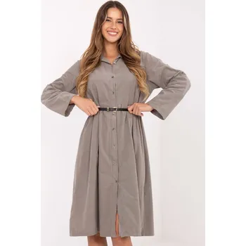 Dámské šaty Béžové košilové midi šaty s páskem MI-