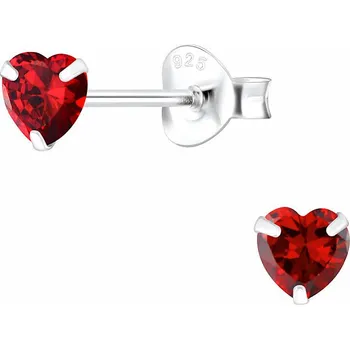 Náušnice 03693 Stříbrné náušnice pecky se zirkony 4mm RED HEART 4 mm, 0,5 g