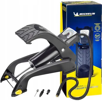 pumpička Výkonná nožní pumpa na kola Michelin s kompresorem pro automobilová a jízdní kola, s manometrem