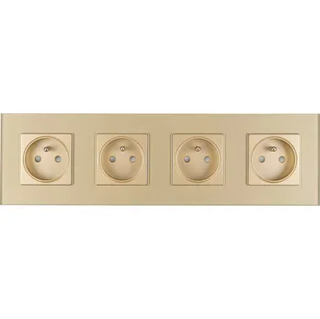 Elektrická zásuvka KONTAKT ZÁSUVKA ELEKTRICKÁ S KOLÍKEM SKLENĚNÁ FI60 ČTYŘNÁSOBNÁ 4x1 ZLATÁ