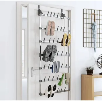 Botník Stojan na boty, stříbrný, 66x13x139 cm