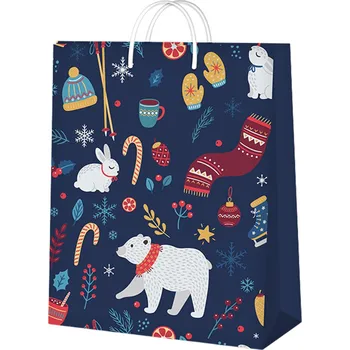 Party dekorace Dárková taška malá - Medvěd a zimní doplňky (17,8 × 9,8 × 22,9 cm)
