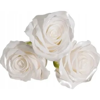 umělá květina 3x RŮŽE 5vrstvá LESKLÁ BÍLÁ KVĚTINY Z MÝDLA na kytici