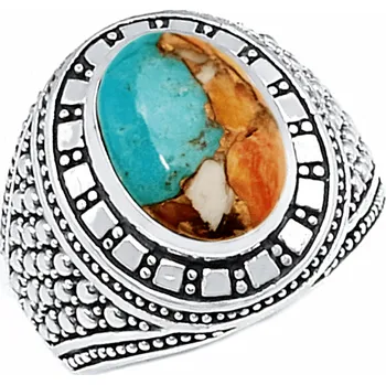 Prsten Nefertitis 1001 Pánský stříbrný prsten s tyrkysem Spiny oyster 62 mm (US 10), cca 12 g