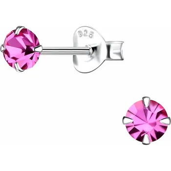 Náušnice 00536 Stříbrné náušnice pecky se zirkony 4mm PINK 4 mm, 0,37 g
