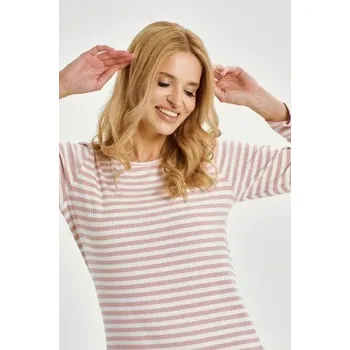 Dámská noční košile Taro, dámská noční košile 3429-Alessandra, dlouhý rukáv, béžová/starorůžová, vel. M