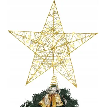 Vánoční dekorace ŠPIČKA NA VÁNOČNÍ STROMEK ZLATÁ HVĚZDA AŽUROVÁ OZDOBNÁ LED 30CM ZLATÁ DEKORACE
