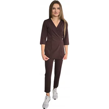 Zdravotnický oděv Kosmetický zdravotnický komplet s 3/4 rukávem, basic premium, čokoláda barva, velikost L
