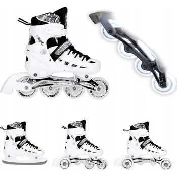 Kolečkové brusle Brusle 2v1 4v1 bílé LED NILS EXTREME Vel L 39-42 s hokejovou čepelí