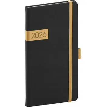Diář NOTIQUE Kapesní diář Twill 2026, černo-zlatý, 9 x 15,5 cm