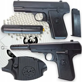 Dětská zbraň TOKAREV TT REPLIKA ZBRANĚ ASG Pistole KOVOVÁ na kuličky S TLUMIČEM terče