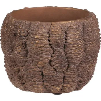 Obal na květináč Obal betonový - vzor šišek, vel. S, hnědo-zlatý