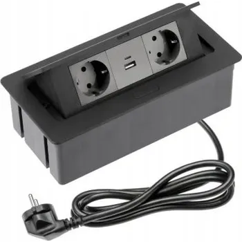 Elektrická zásuvka Zásuvka zapuštěná do desky černá prodlužovací GTV SOFT 2xUSB A + C