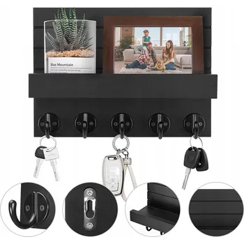 Věšák WIESZAK Z PÓŁKĄ NA ŚCIANĘ NA UBRANIA Nástěnný věšák s policí na oblečení, bundy, regál do loftu - černý