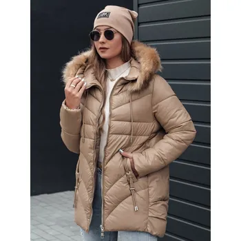 Dámská zimní bunda s kapucí a kožíškem MELOMA Dstreet TY4712 Barva: Béžová, Velikost: S