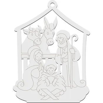 Vánoční dekorace Dřevěný Betlém GRAVÍROVANÝ 10 KUSŮ BÍLÁ Vánoční Dekorace