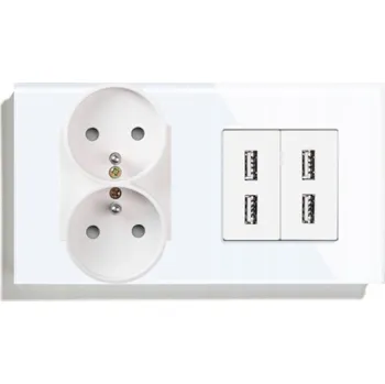 Elektrická zásuvka DVOJITÁ SKLENĚNÁ ZÁSUVKA 4x USB 2.4A