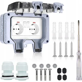 Elektrická zásuvka DVOJITÁ ZAHRADNÍ ZÁSUVKA VENKOVNÍ VODOTĚSNÁ ELEKTRICKÁ ZÁSUVKA