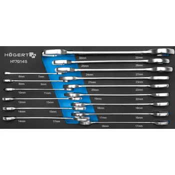 Vrták HOGERT HT7G145 VLOŽKA DO DÍLENSKÉ SKŘÍŇKY KLÍČE OČKOPLOCHÉ 15 ks 6-32mm