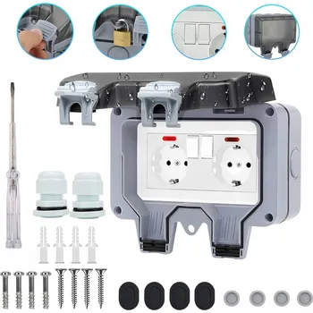 Elektrická zásuvka DVOJITÁ ZÁSUVKA IP66 ZAHRADNÍ VENKOVNÍ VODOTĚSNÁ ZÁSUVKA