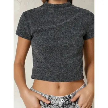 Sinsay - Tričko s vysokým výstřihem - šedá - 648FG-90M - 648FG-90M-M