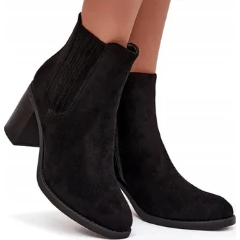 Dámská zimní obuv DÁMSKÉ KOTNÍKOVÉ BOTY Z EKO SEMIŠE NA PODPATKU TYPU SLOUPEK, ZATEPLENÉ, NA ZIP, ČERNÉ, VELIKOST 40