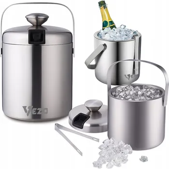 Nádoba na led KYBLÍK NA LED NÁDOBA Z NEREZOVÉ OCELI TERMO 1,3L LED KOSTKY LEDU + KLEŠTĚ