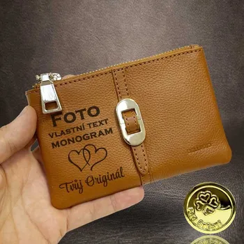 Peněženka Hnědá dámská peněženka BELLUGIO na zip – s monogramem, fotkou i textem Vyberte variantu: + MONOGRAM | zdarma | + Akce - zlatá mince Pro štěstí ZDARMA
