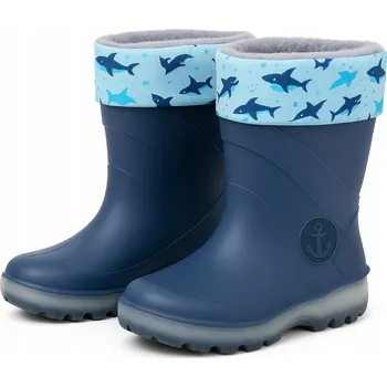 Dívčí holínky Svítící dětské holínky s žraloky tmavě modré 24–25 chlapecké