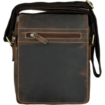 Kožená pánská taška přes rameno střední světle hnědá s klopnou a vodorovným zipem 821