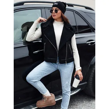 Dámská vesta Dámská semišová vesta s podšívkou z ovčí kůže WOOLZIP Dstreet TY4741 Barva: Černá, Velikost: M