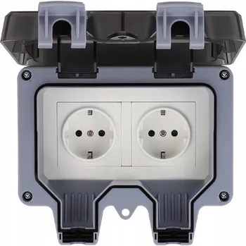 Elektrická zásuvka Dvojitá vodotěsná zásuvka šedá IP66 s uzemněním