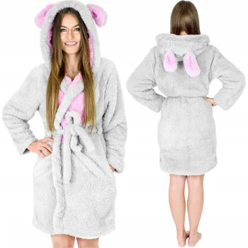 Dámský župan Dámský teplý dlouhý župan S KAPUCÍ kapucí, myš DÁREK do porodnice